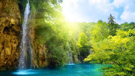 Beautiful Natural Waterfalls with Rays of Warmth