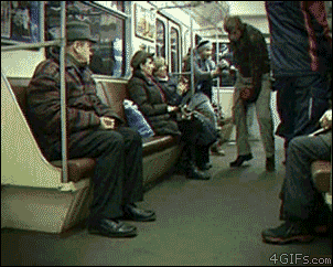 Bizarre Flying Man on a Subway gifs.